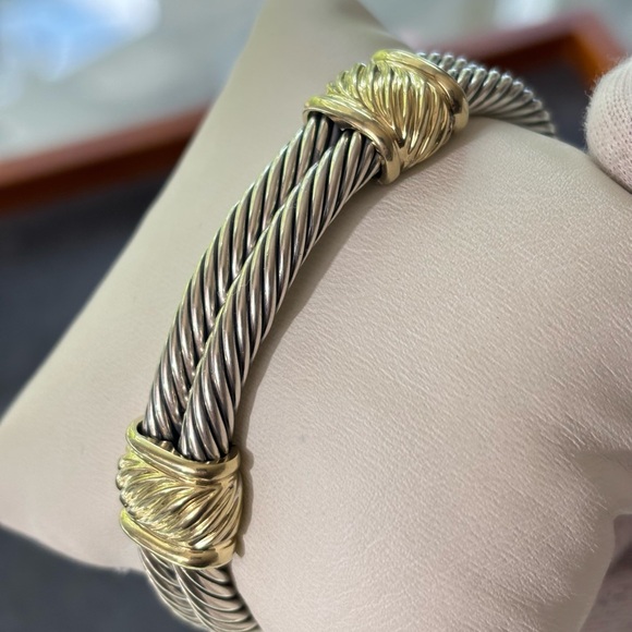 David Yurman 925 & 14k Gold Double Cable Metro Bracelet-Small - Picture 9 of 9